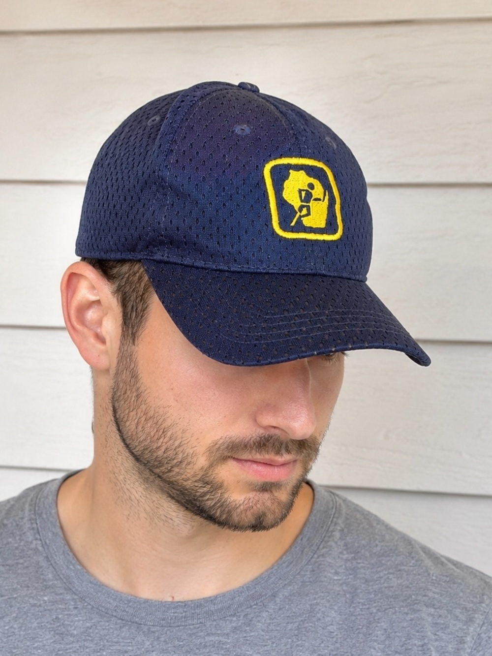 Big X Navy Yellow Mesh Wisconsin Slide Release Buckle Baseball Cap